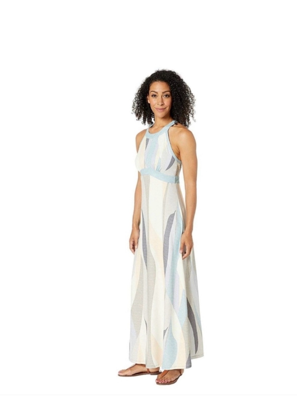 Prana Pastel Wave Halter Maxi Dress in Blue, Gray, Cream, Pink